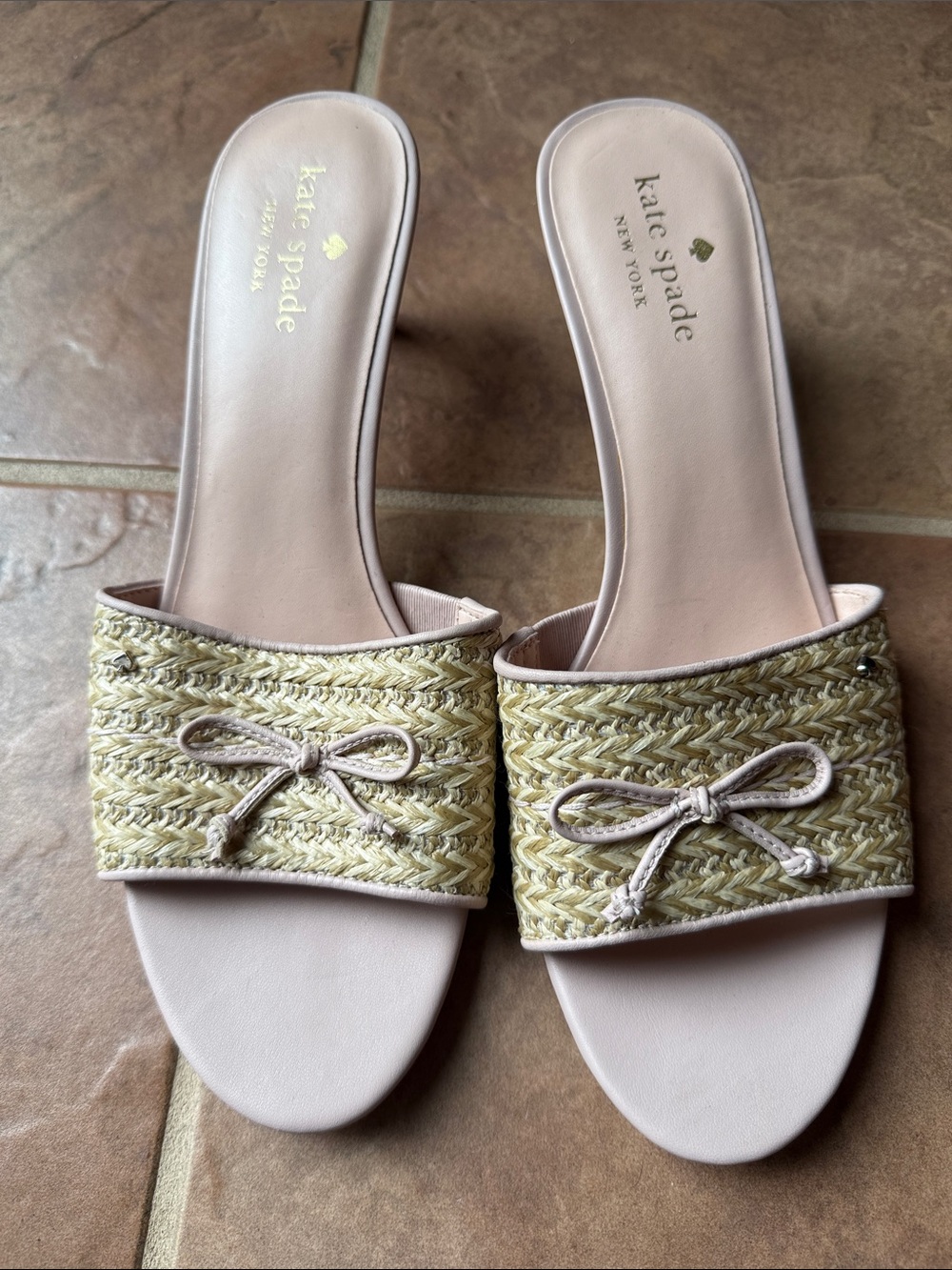 kate spade Pink Raffia Bow Slide Mules